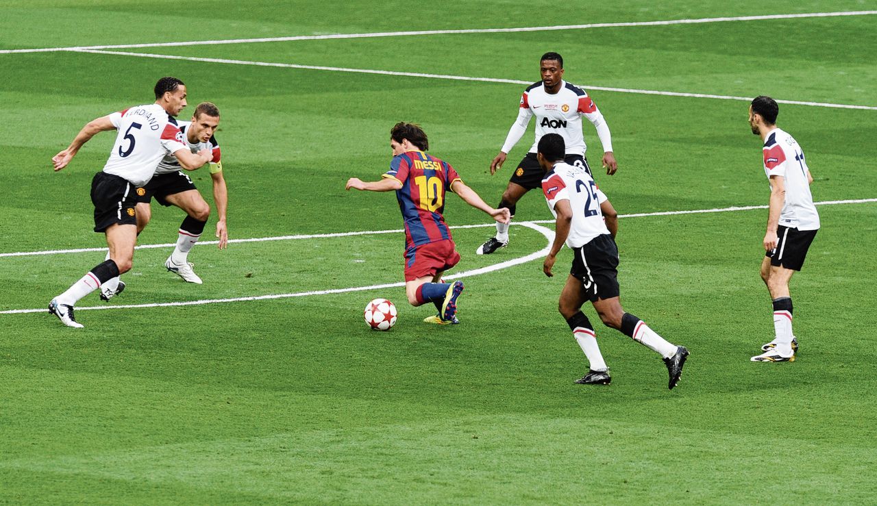 Lionel Messi tijdens de finale van de Champions League tegen Manchester United (3-1) in mei 2011 op Wembley.