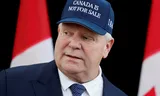 Doug Ford, Prime Minister of Ontario, with a baseball cap with the motto 'Canada is not for sale'. Photo Blair Gable / Reuters 