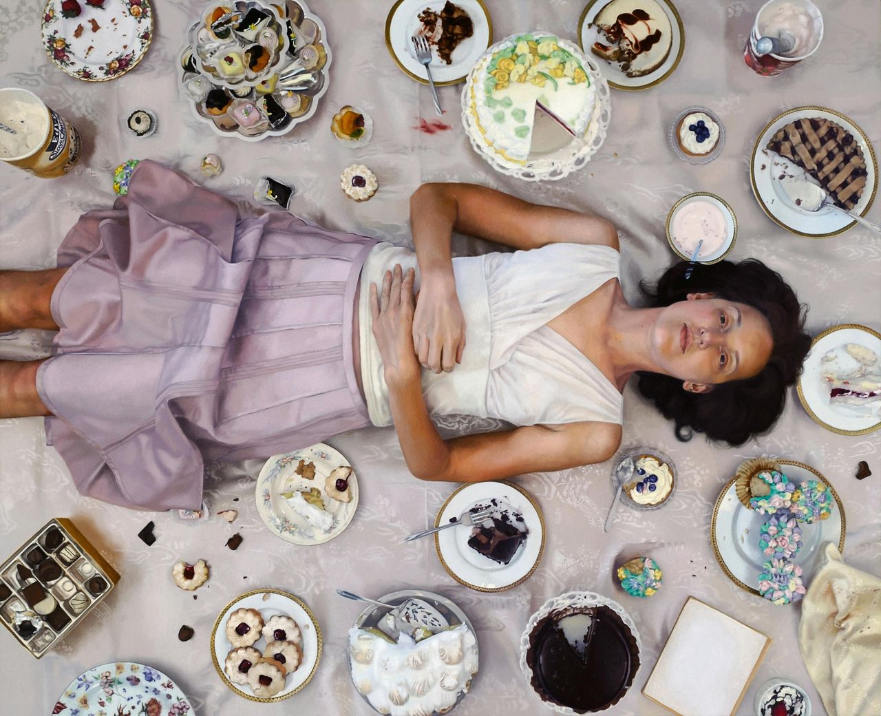 Vrouwen en hun relatie met voedsel zijn een vast thema in het realistische schilderwerk van Lee Price, zoals inFull. In een klassiek experiment naar zelfbeheersing moesten mensen koekjes weerstaan.