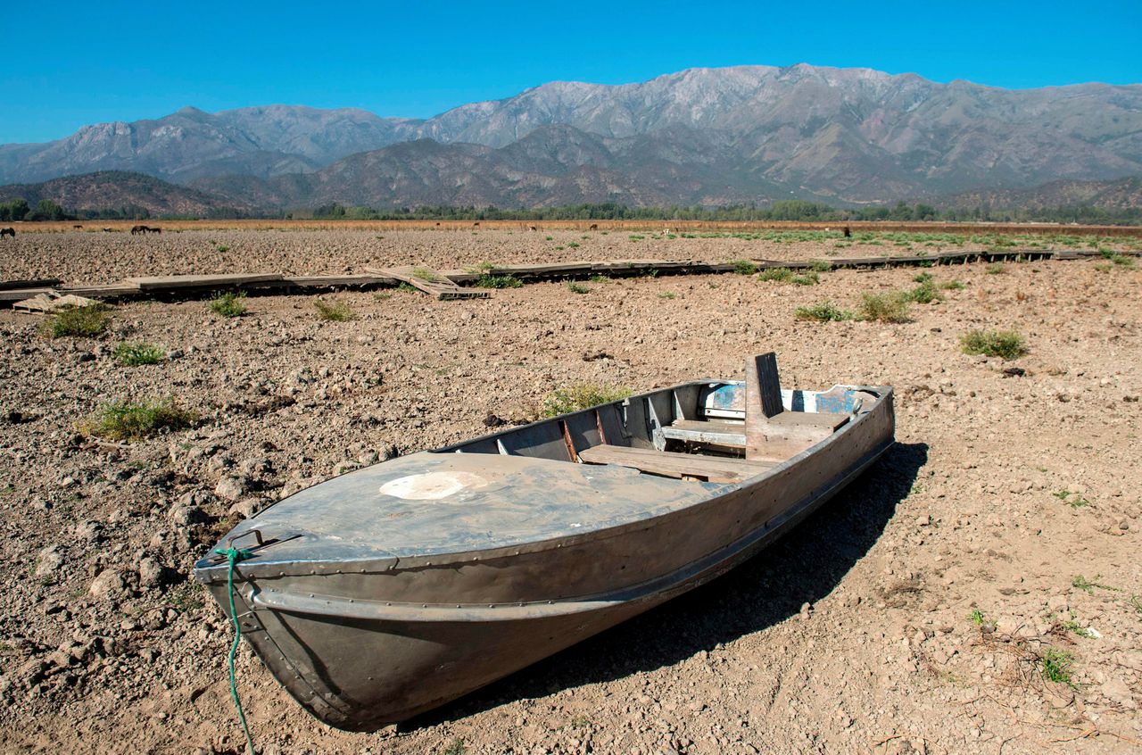 Het Aculeomeer in Chili is volledig drooggevallen door overconsumptie van water en een periode van langdurige droogte. Martin Bernetti/AFP