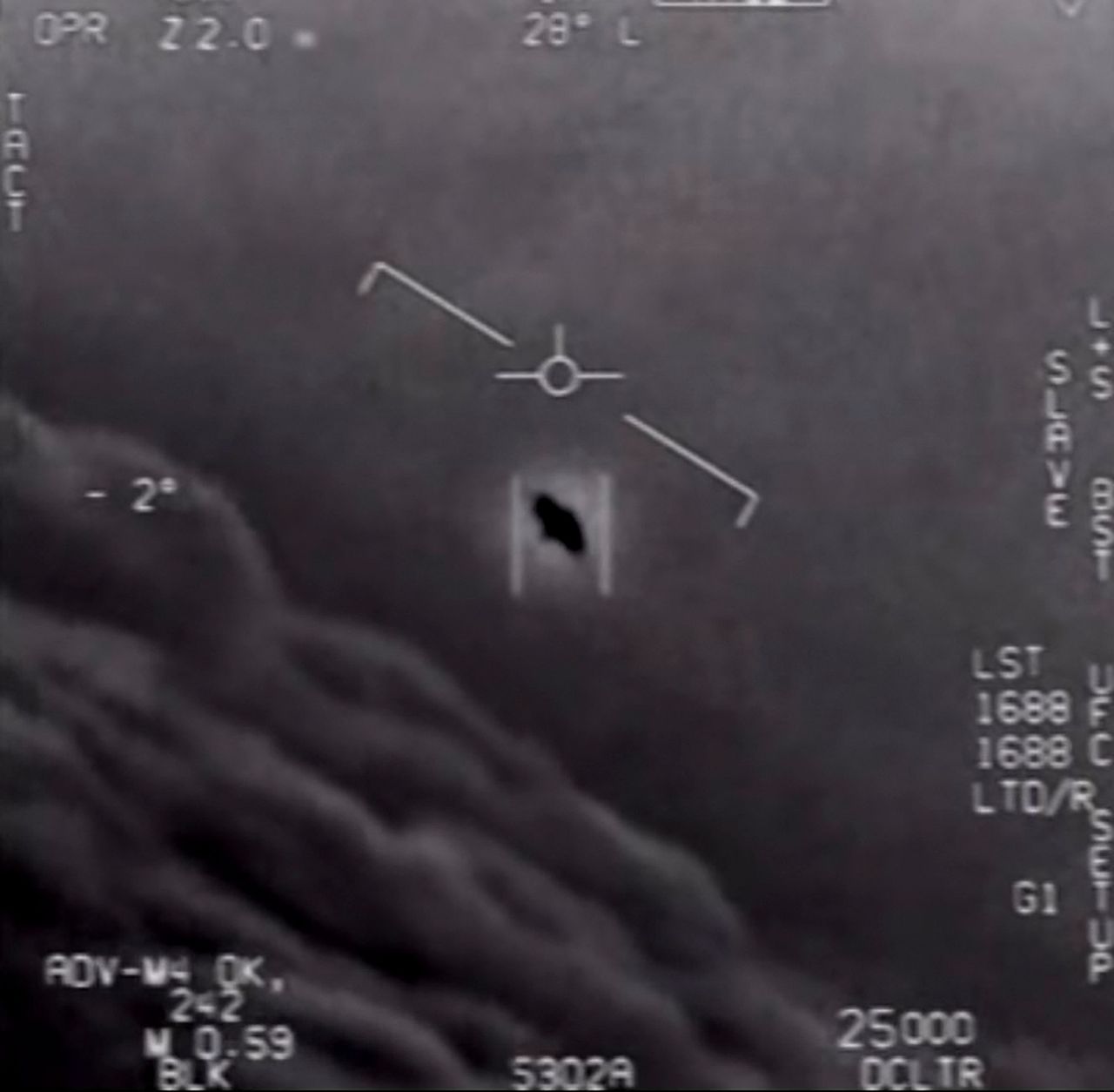 Een still uit een video gemaakt door Amerikaanse piloten van een ufo.