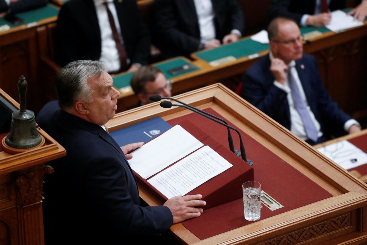 De Hongaarse premier Viktor Orbán hield maandag een toespraak in het parlement in Boedapest.
