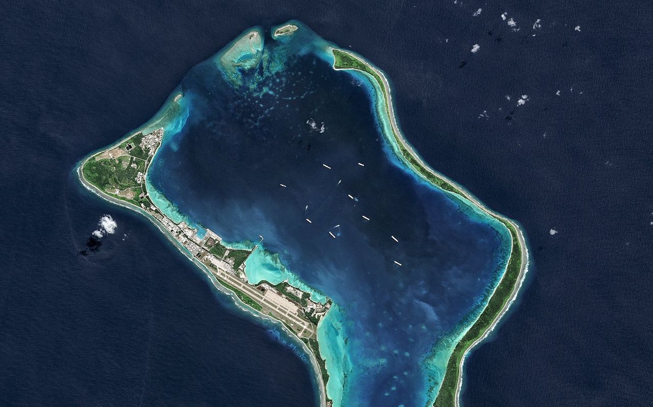 Diego Garcia, het grootste eiland van de Chagos-archipel, waar de Amerikanen een grote militaire basis hebben.