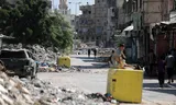  Yellow concrete blocks are seen in the Shujaiya neighborhood east of Gaza City, Gaza Strip, on July 27, 2026, following an Israeli ground incursion into the area. Residents said Israeli forces placed the blocks to expand the area under their control along what is locally known as the ”Yellow Line,” as the military operation left widespread destruction in residential neighborhoods (Credit Image: © Bilal Osama/APA Images via ZUMA Press Wire=