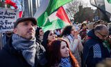 Palestijnse demonstranten verzamelden zich vrijdag bij het Internationaal Gerechtshof dat een tussentijdse uitspraak deed in de zaak die Zuid-Afrika aanspande  tegen Israël. 