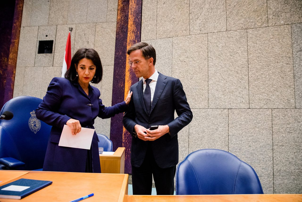 Premier Mark Rutte en Kamervoorzitter Khadija Arib.