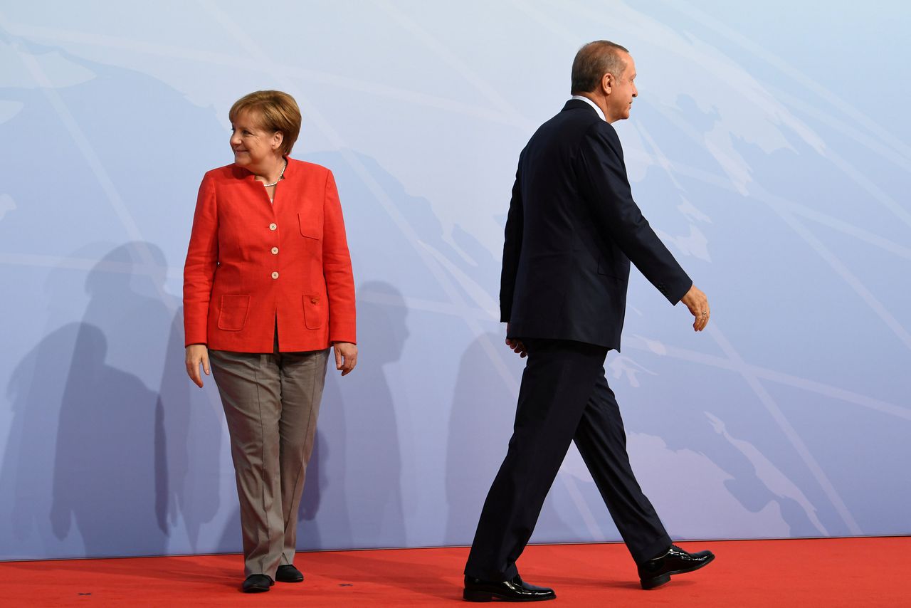 De Duitse bondskanselier Merkel ontvangt eerder deze maand de Turkse president Erdogan tijdens de G20.