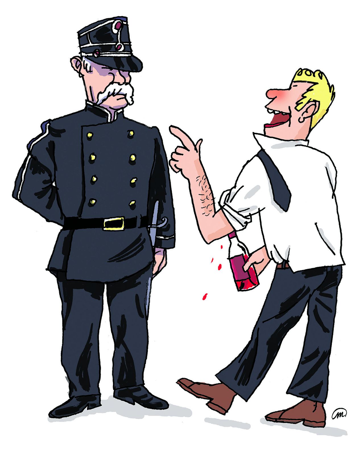 ‘Beleediging’ in 1913: man uit Sneek voegt agent ‘flapdrol’ toe. Illustratie Milo