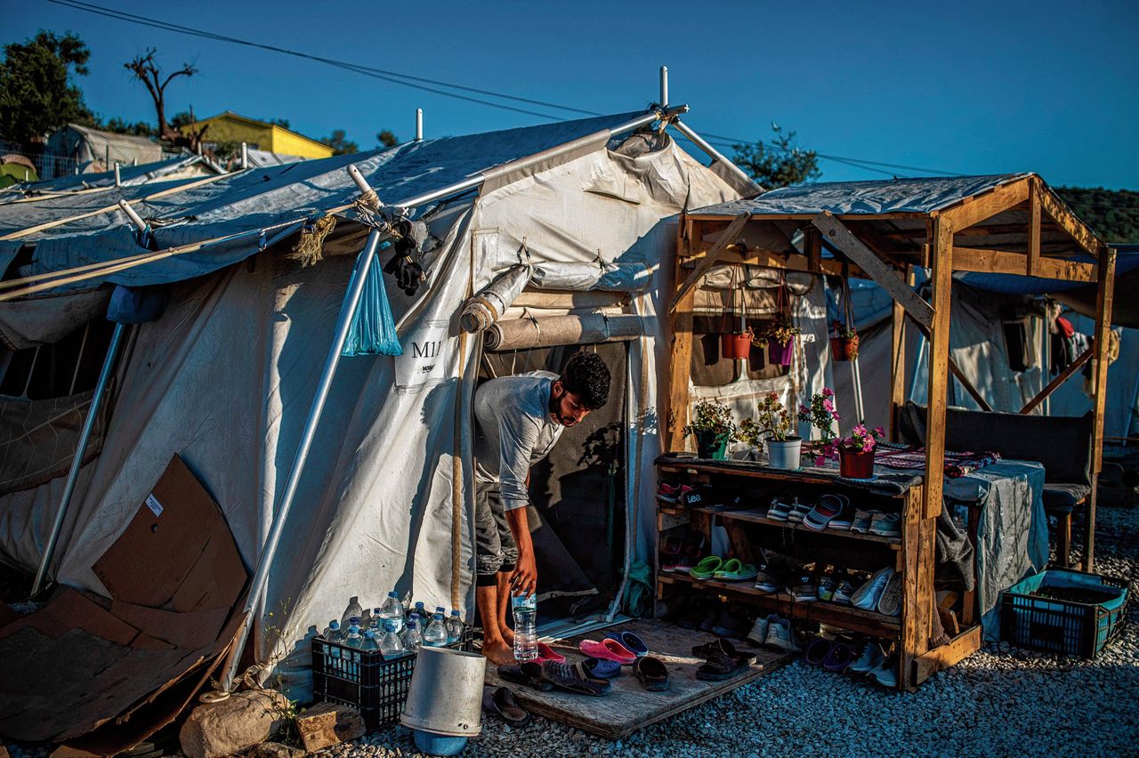 Vluchtelingenkamp op het Griekse eiland Lesbos, kort na de aankomst van 13 boten met 650 mensen aan boord, eind augustus.