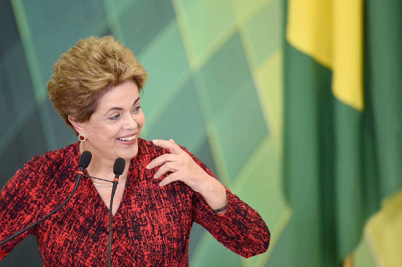 De Braziliaanse president Dilma Rousseff maandag in hoofdstad Brasilia.
