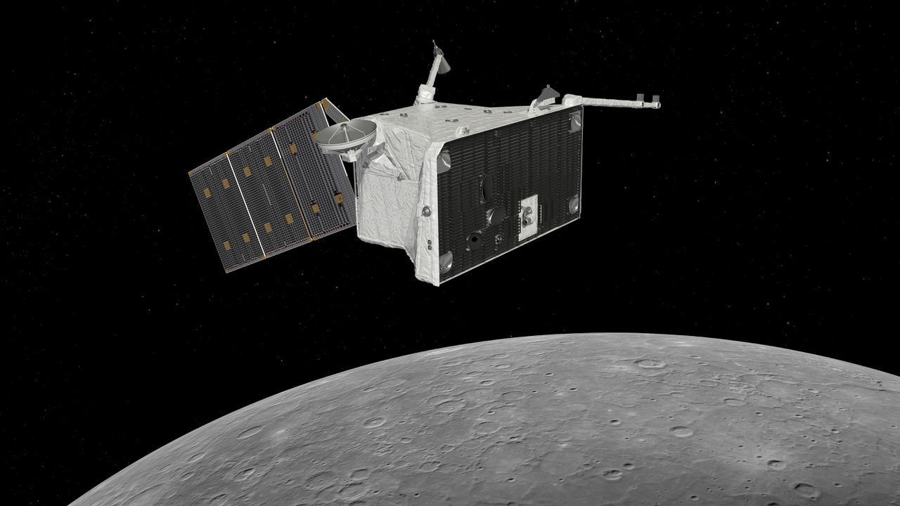 Tekening van de Europese Mercury Planetary Orbiter die in 2025 bij Mercurius aankomt.