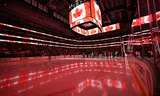 Stadium in Dallas, decorated with Canadian flags, at the Dallas Stars ice hockey game against the Calgary Flames. 