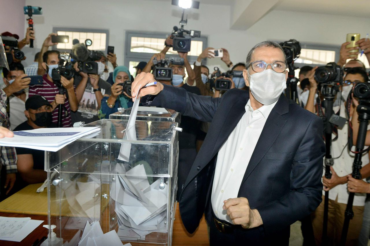 De huidige premier Saadeddine El Othmani van de PJD bij de stembus.