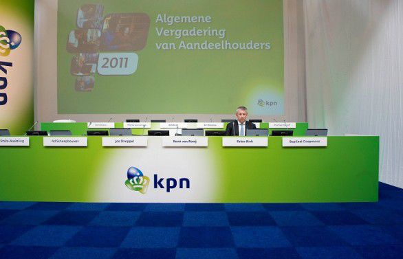 Bestuursvoorzitter van KPN Eelco Blok in april vorig jaar bij een aandeelhoudersvergadering.