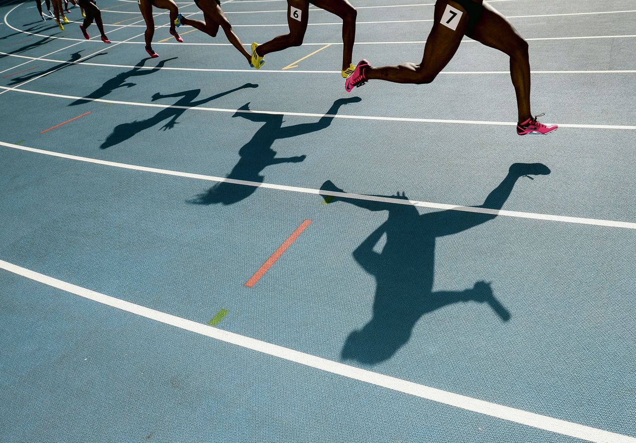 Een voorronde bij de 4 x 100 meter estafette voor vrouwen bij de WK atletiek in Moskou in 2013.