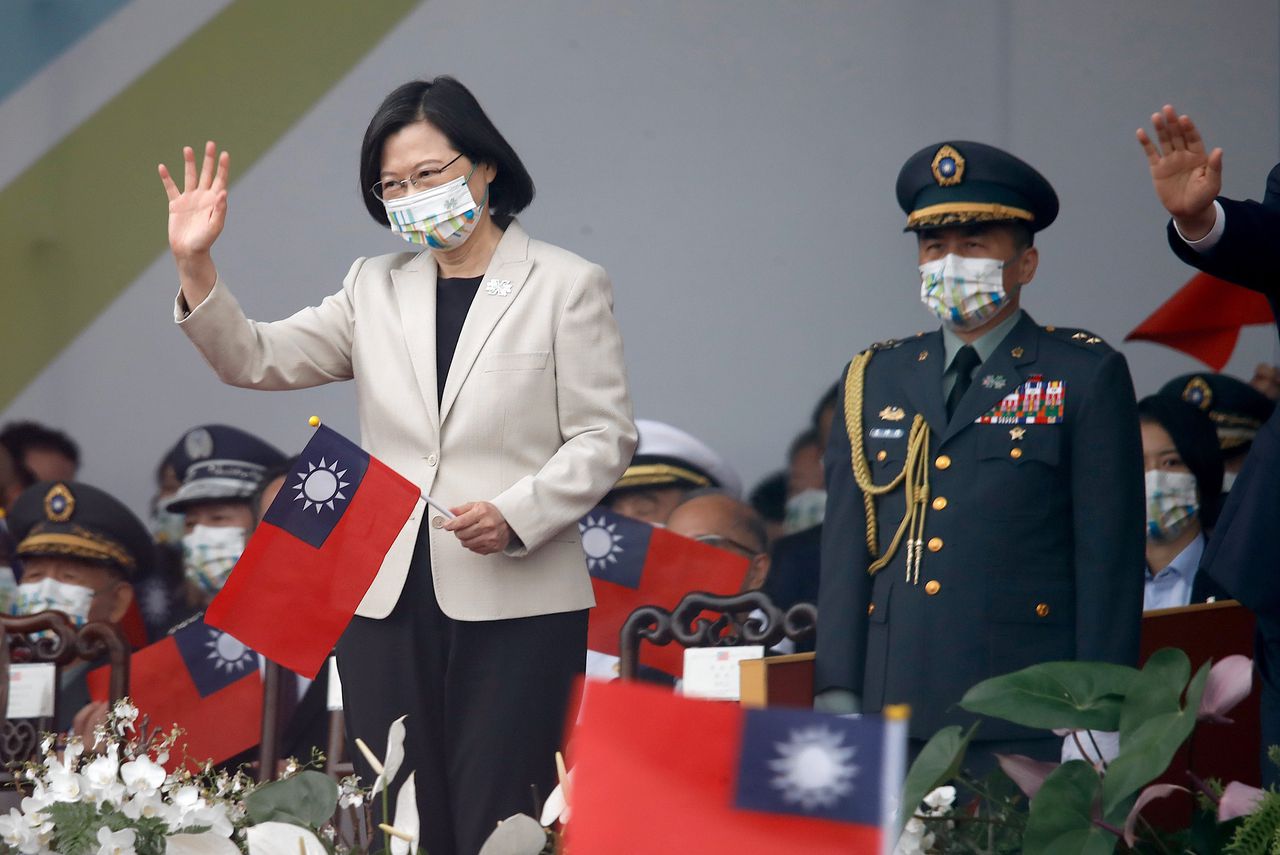 De Taiwanese president Tsai Ing-wen vorige maand tijdens de viering van de nationale feestdag. Foto Daniel Ceng Shou Yi / EPA