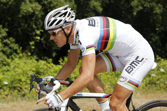 Philippe Gilbert tijdens een trainingssessie afgelopen juni in Frankrijk. De Vuelta geeft hij dit jaar op.