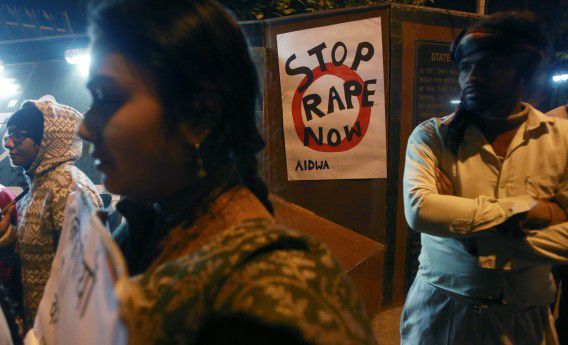 Een demonstratie tegen groepsverkrachtingen na de verkrachting van een Deense tourist in januari dit jaar.
