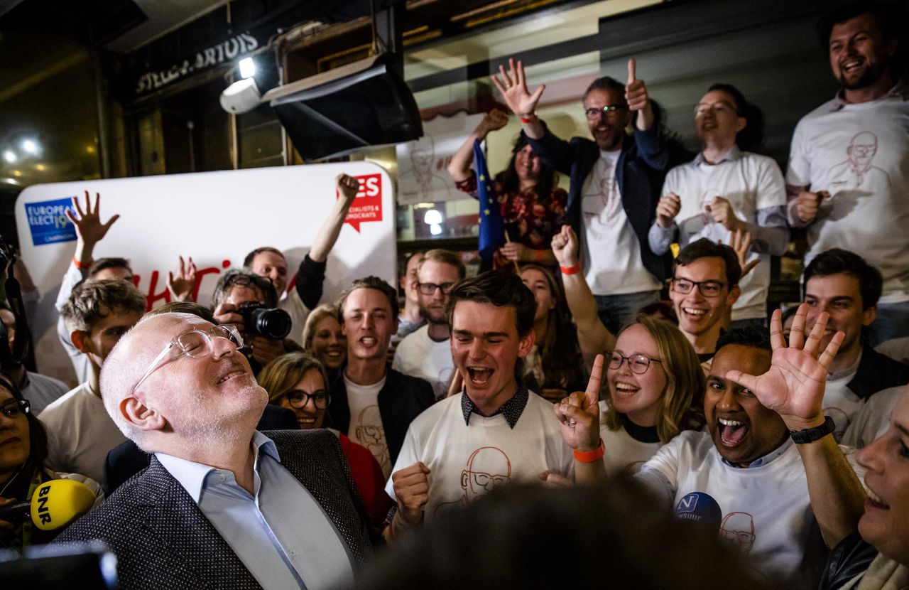 Frans Timmermans (PvdA) tijdens de uitslagenavond van de Europese Parlementsverkiezingen.