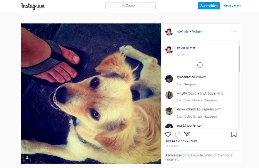 Eerste foto op Instagram van bedenker Kevin Systrom.