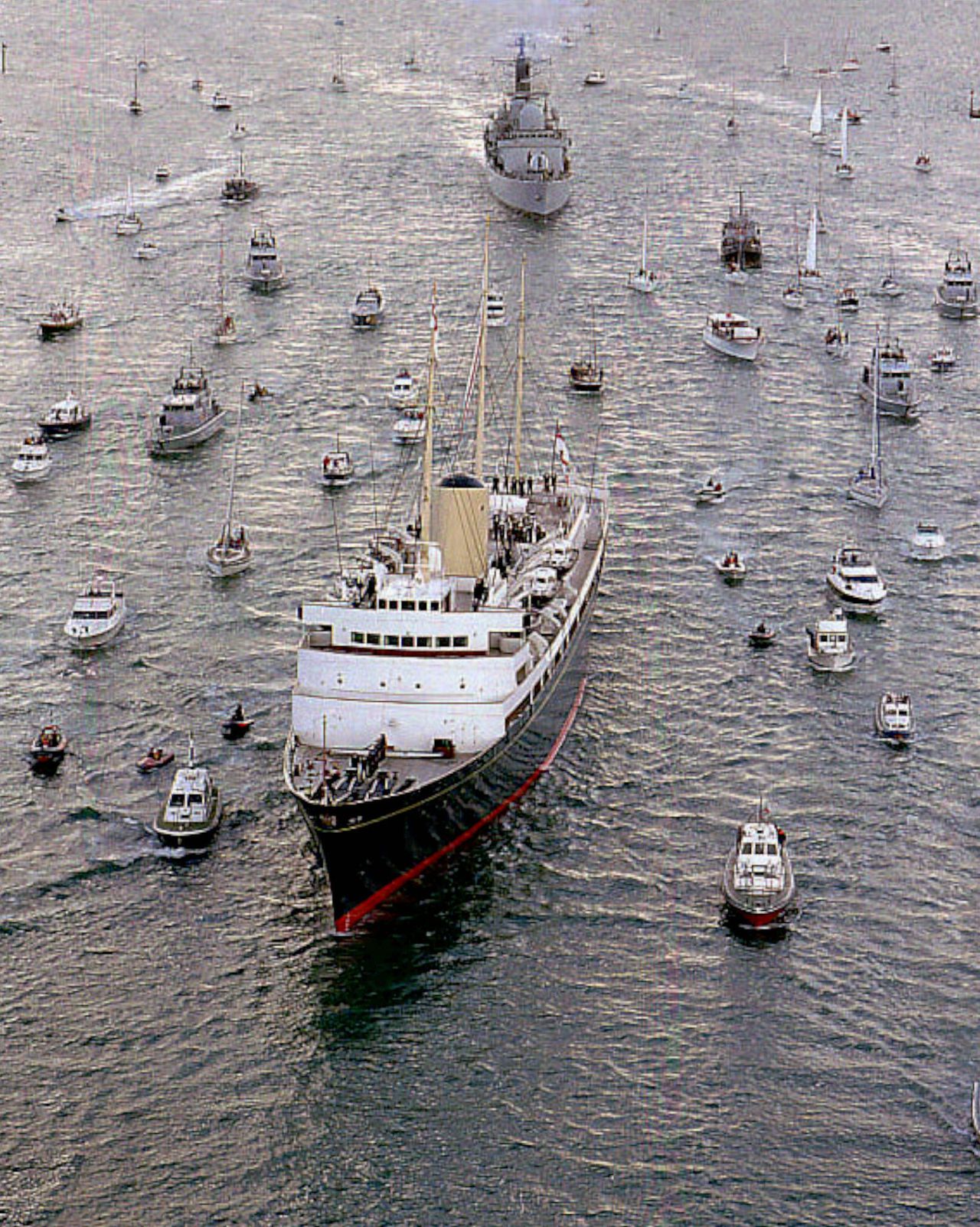 FILE - A Saturday, Nov. 22, 1997 photo from files provided by the Royal Navy showing the Royal Yacht Britannia sailing into Portsmouth southern England for the last time before she was decommissioned in December1997. What do you get for a monarch who has almost everything? Not, apparently, a new yacht, at least not one paid for with taxpayer funds. That was the message Monday, Jan. 16, 2012, as a brief boomlet of support for the idea of providing Queen Elizabeth II with a new royal yacht to mark her Diamond Jubilee was quickly deflated by Prime Minister David Cameron. It is estimated that a new yacht would cost at least 60 million pounds ($92 million/72,455,000 euro). Cameron's spokesman Steve Field said it would not be appropriate for public funds to be spent on a new yacht during times of economic hardship. (AP Photo/Royal Navy, Roger Littler, File)