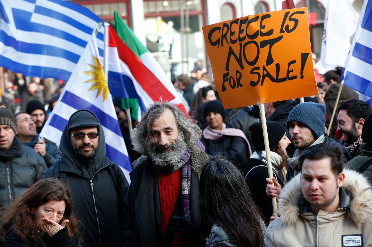 Op de Dam in Amsterdam was gisteren een solidariteitsdemonstratie voor de inwoners van Griekenland tijdens de onderhandelingen met de Eurogroep.