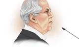 Rechtbanktekening van de oud-burgemeester van Hendrik-Ido-Ambacht Herman J., die vastzit voor het bezit van kinderporno. 