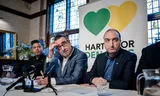 Mairan Sewtahal (ex-PvdA), Richard de Mos (Hart voor Den Haag) en Ismet Bingöl (ex-CDA) tijdens een persconferentie in Den Haag waarin ze aankondigen over te stappen naar Hart voor Den Haag. 