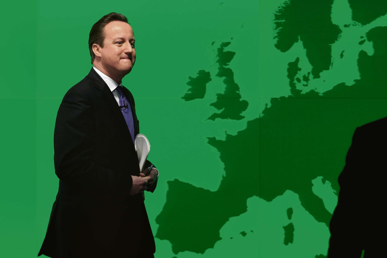 Premier David Cameron, vanochtend na zijn speech in Londen.
