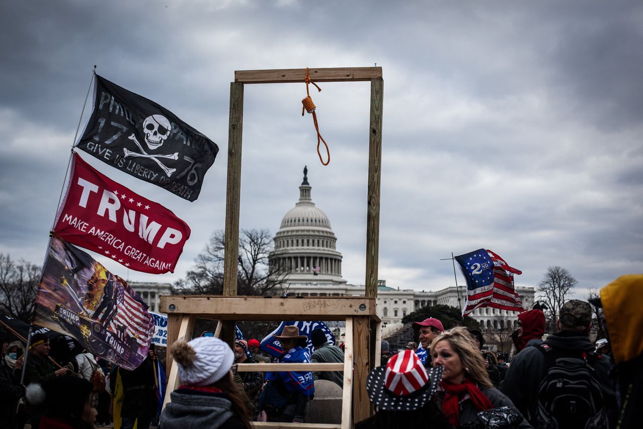 Trump supporters tijdens de bestorming van het Capitool in Washington op 6 januari dit jaar.