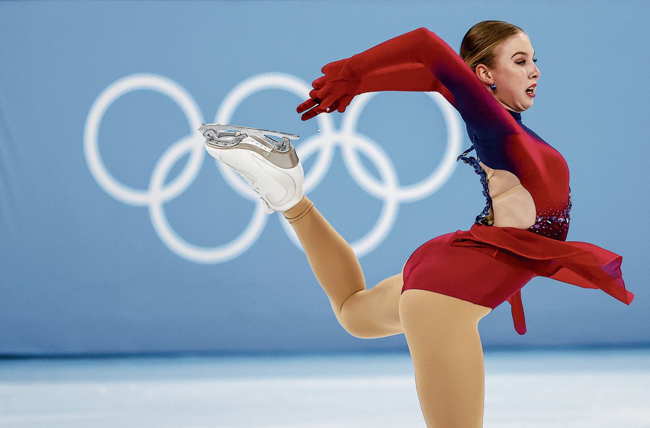 Kunstschaatsster Lindsay van Zundert tijdens de finale van de vrije kur op de Olympische Spelen in Beijing.
