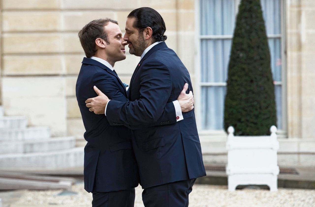 President Macron begroet de Libanese premier Hariri in het Elysée, afgelopen zaterdag.