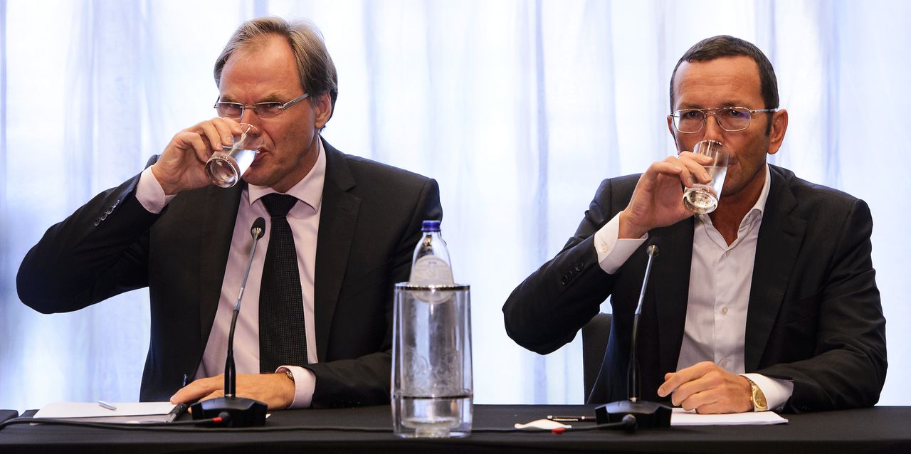 Bestuursvoorzitter Gerard van de Aast en CFO Hans Turkesteen eerder deze week tijdens een persconferentie van Imtech.