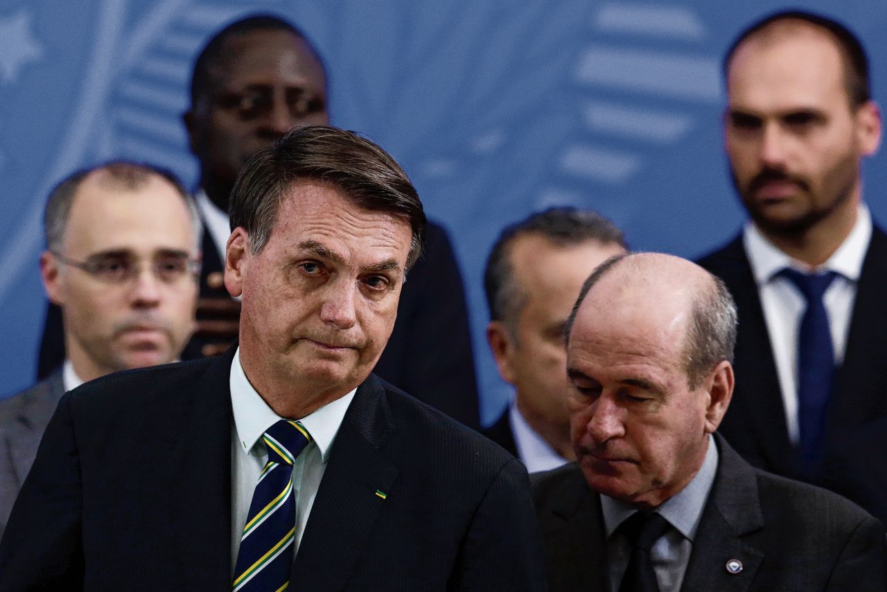 De Braziliaanse president Jair Bolsonaro na het ontslag van minister Moro.