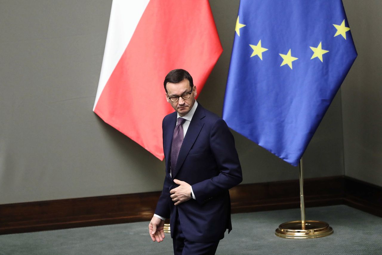 De Poolse premier Mateusz Morawiecki tijdens een parlementair debat op 20 december 2019.