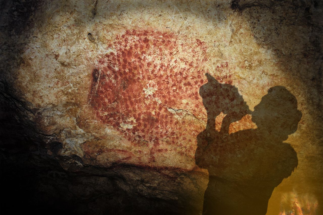 Hypothetisch beeld van de hoorn die in de grot van Marsoulas gebruikt wordt.