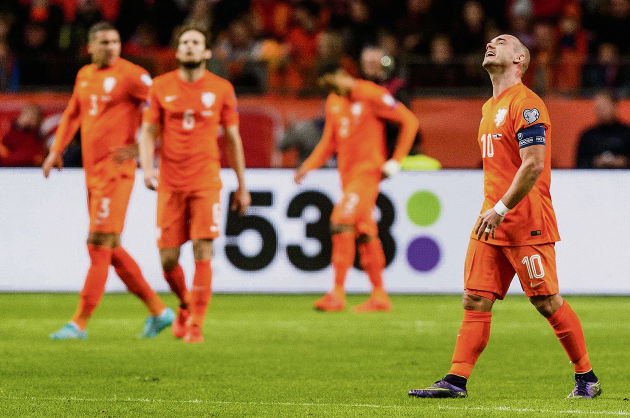 Wesley Sneijder tijdens de verloren kwalificatiewedstrijd tegen Tsjechië.