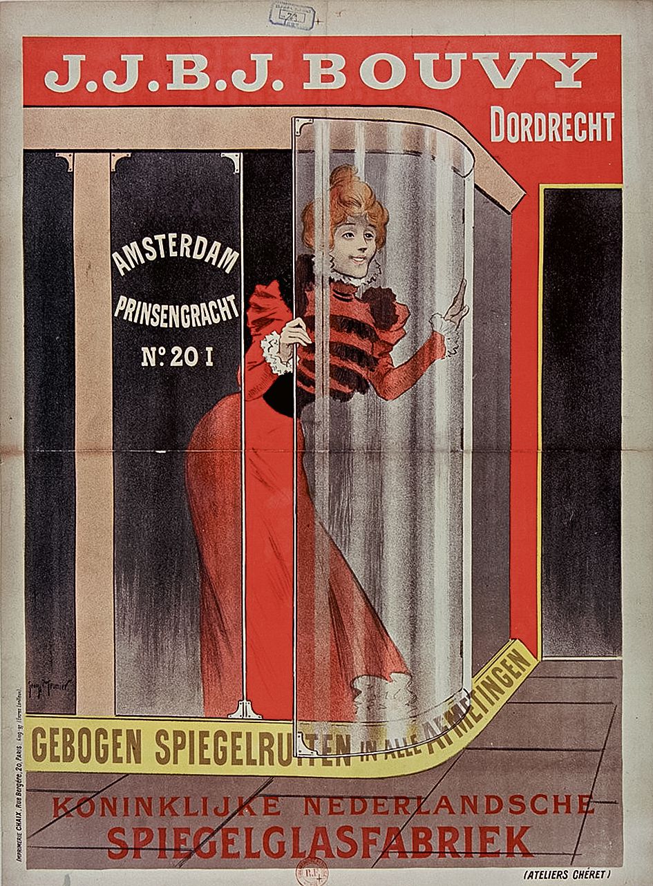 Reclame-affiche van spiegelglasfabriek Bouvy, 1897.