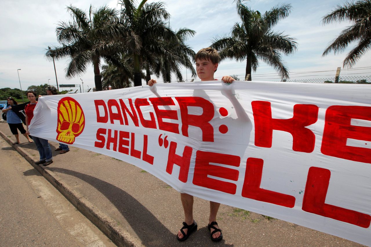 Demonstratie Shell voor een raffinaderij in Durban, Zuid-Afrika.