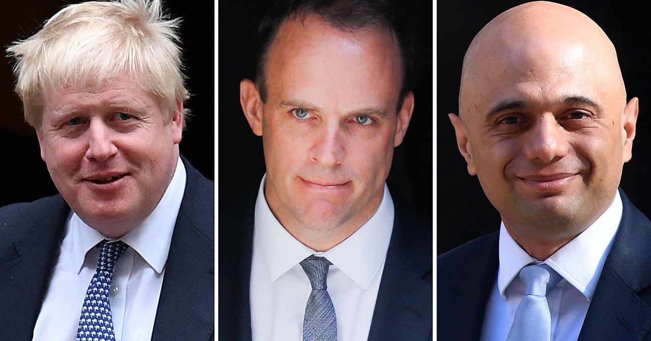 Mogelijke opvolgers van Theresa May: v.l.n.r. Boris Johnson, Dominic Raab en Sajid Javid.