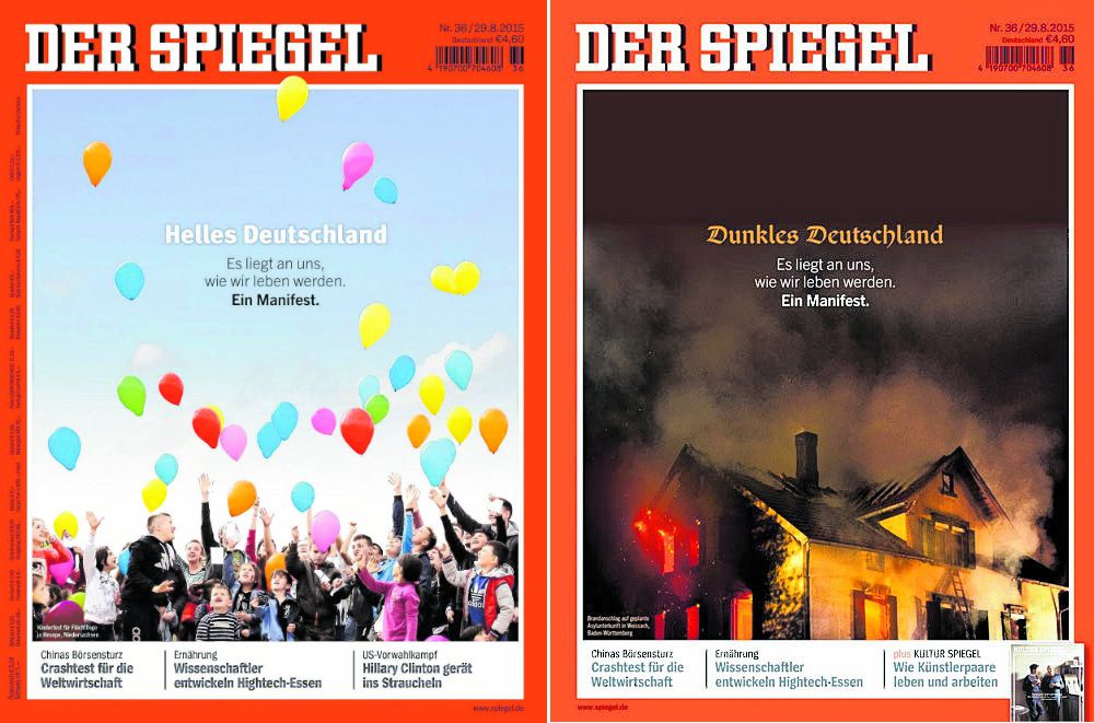 Toen de Duitse president Gauck in 2015 sprak van het lichte en het donkere Duitsland, maakte Der Spiegel er twee verschillende covers bij.