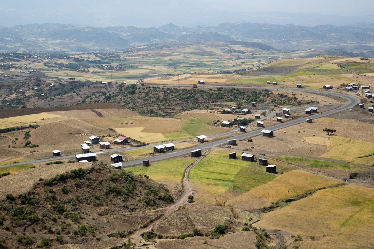 Luchtfoto van een dorp in de regio Amhara.