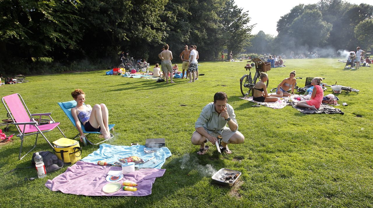 Het Vroesenpark in Rotterdam tijdens de warmste dag van het jaar in 2013.