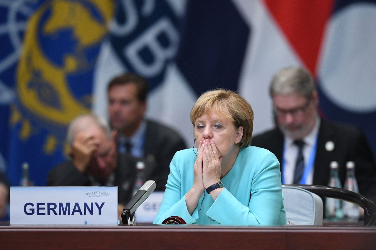 Angela Merkel zondag op de G20-top in China.