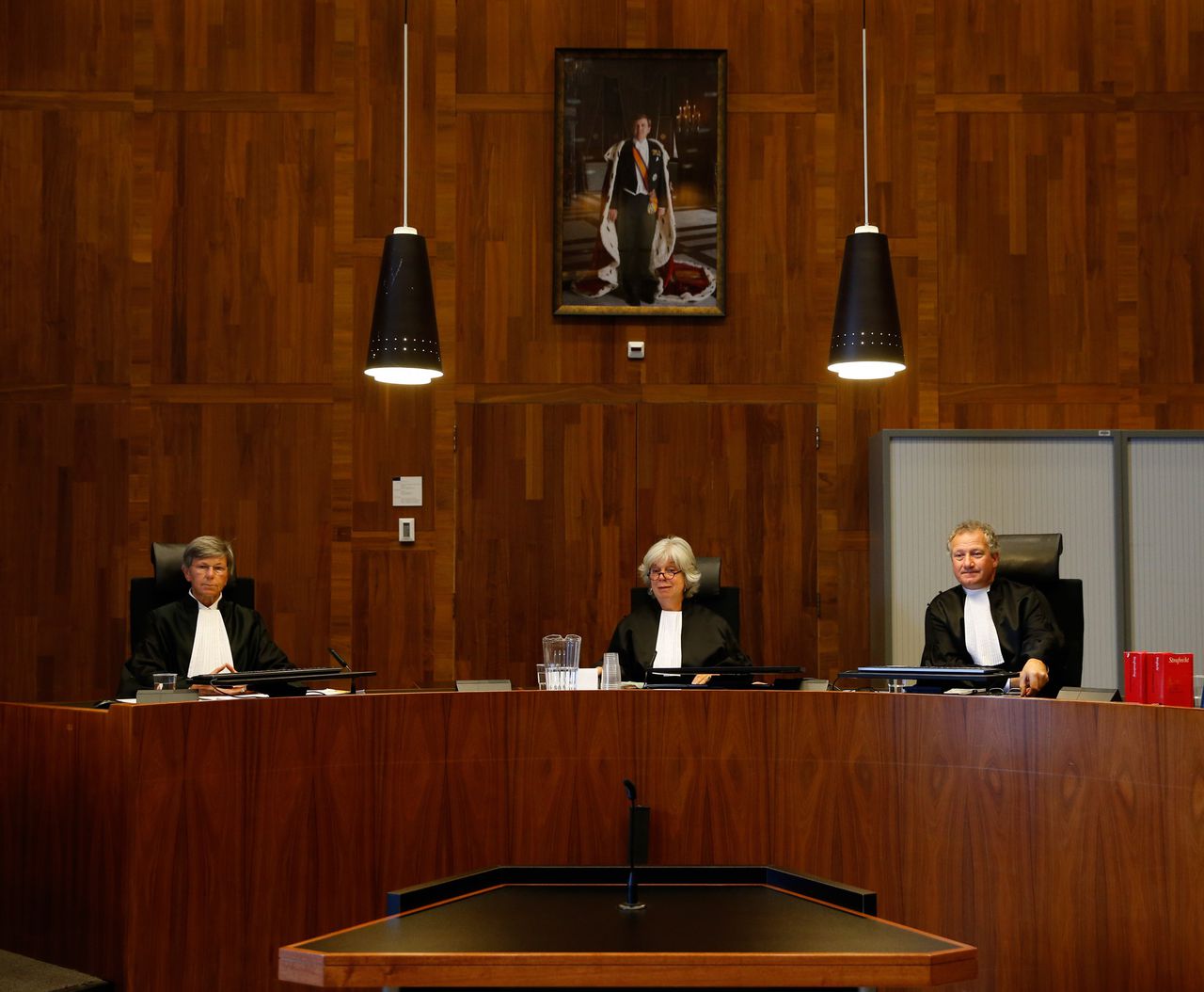 Rechters van het gerechtshof in Den Haag voorafgaand aan de uitspraak in de zaak van de zogenoemde Zes van Breda begin september.
