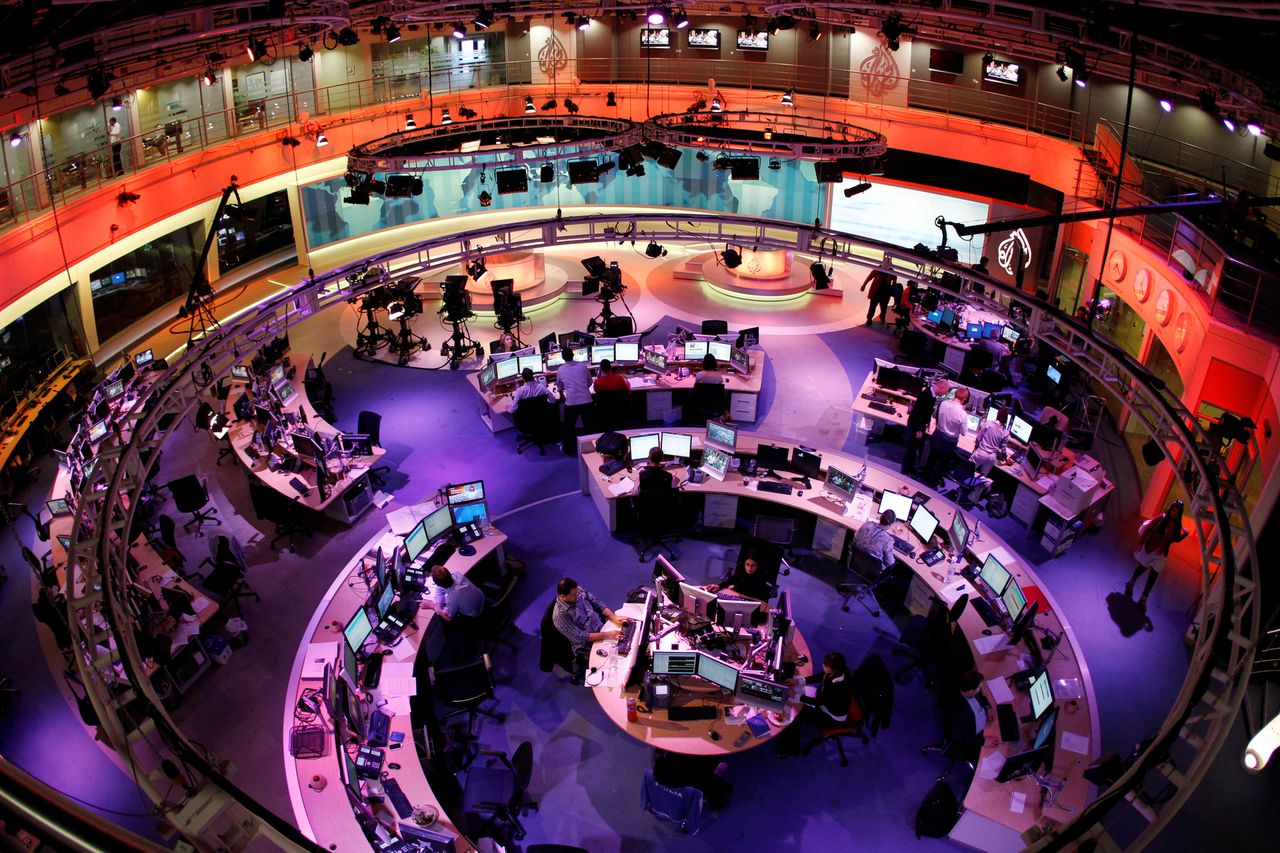De studio van Al Jazeera in de Qatarese hoofdstad Doha.