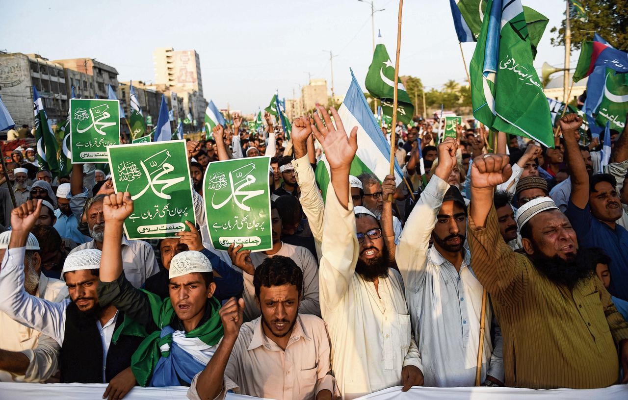 Protesten in Karachi dit weekend na de vrijspraak van Asia Bibi, die in 2010 werd beschuldigd van blasfemie.