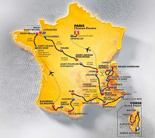 Het schema van de Tour van 2013.