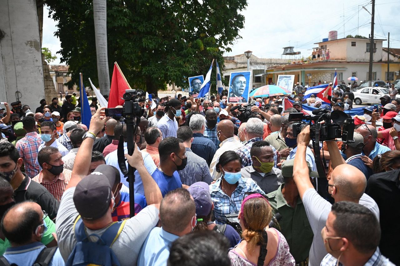 Een demonstratie in San Antonio de los Baños, ten zuiden van de Cubaanse hoofdstad Havana.