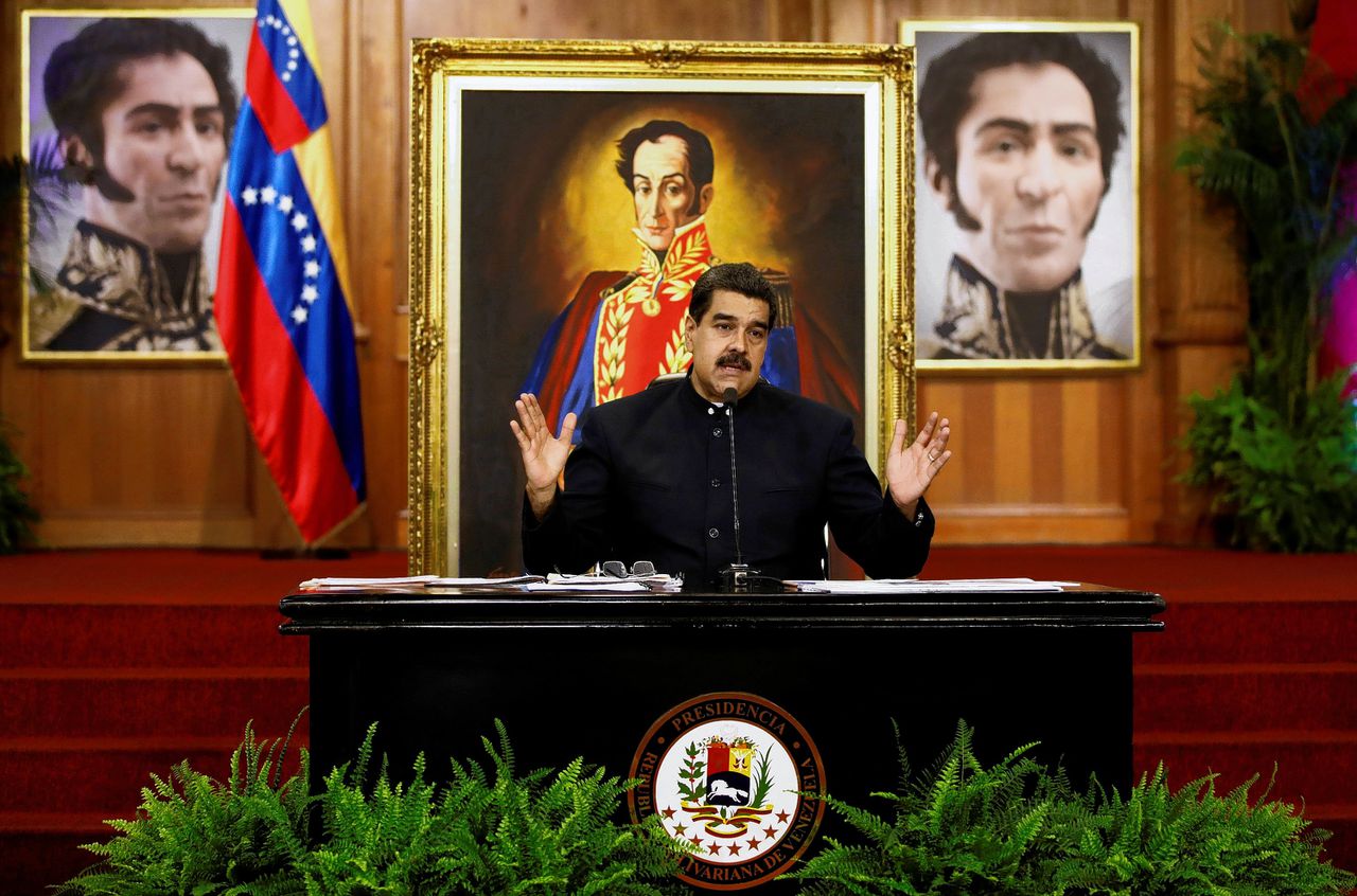 Maduro tijdens een persconferentie in hoofdstad Caracas